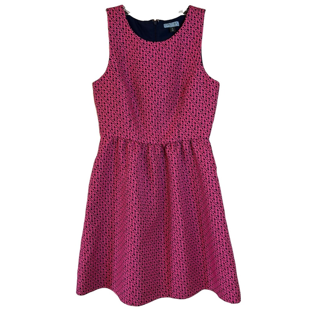 Cynthia Rowley Size 6 Fit Flare Dress Sleeveless Pink Navy Blue Geometric